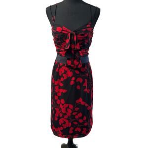 NWOT! Tory Burch Silk Dress with Black and Red Leaf Print - Size 8